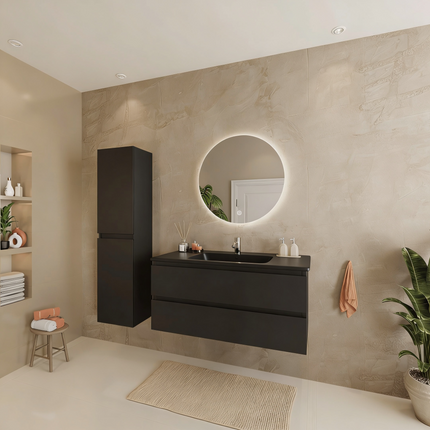 Meuble de salle de bains suspendu design épuré avec lavabo minéral - noir - 100 cm - Marenza