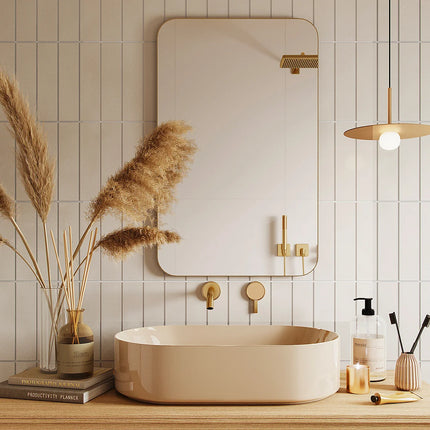 Miroir salle de bain rectangulaire finition mate avec cadre aluminium - Doré - 50 cm - Les Essentiels