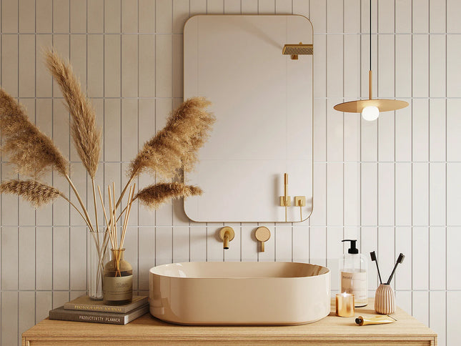 Miroir salle de bain rectangulaire finition mate avec cadre aluminium - Doré - 50 cm - Les Essentiels