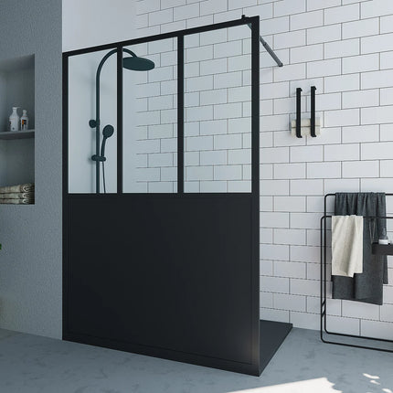 Paroi de douche style industriel avec verre teinté blanc - Blanc mat - 120 cm - URBANIK