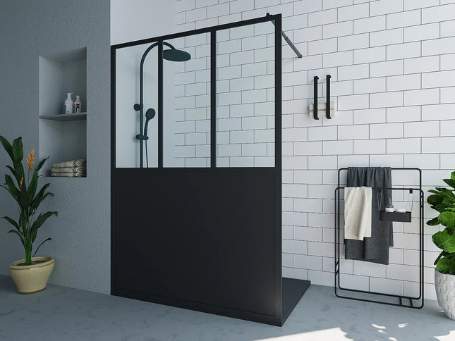 Paroi de douche style industriel avec verre teinté blanc - Blanc mat - 120 cm - URBANIK