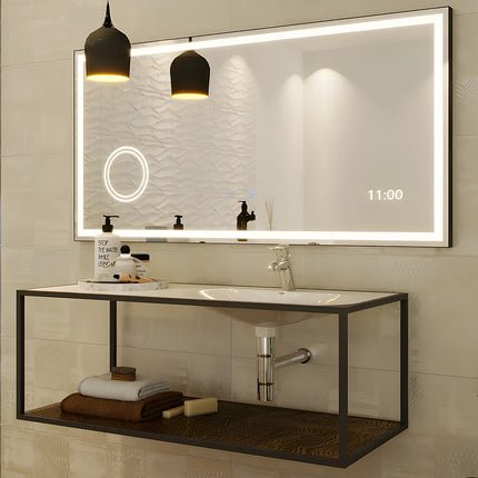 Miroir lumineux avec horloge digitale - Noir - 120 cm - Les Astucieux