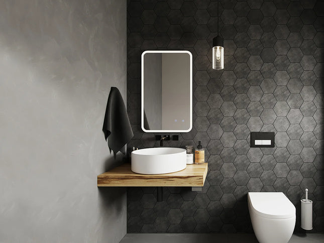 Miroir lumineux avec éclairage LED et anti-buée - Noir - 50 cm - LIMORICO