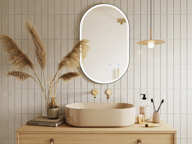 Miroir LED lumineux avec anti-buée - noir - 50 cm - Les Astucieux
