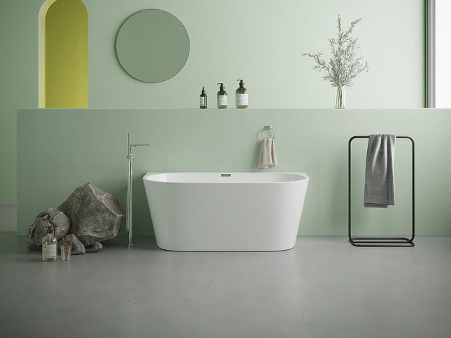 Baignoire semi îlot asymétrique finition brillante - blanche - 130 cm - DIVINA