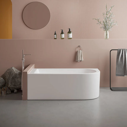 Baignoire d'angle asymétrique avec meuble intégré - Blanc brillant - 170 cm - ANIKA