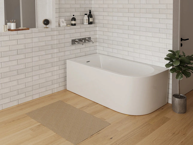 Baignoire d'angle asymétrique avec meuble intégré - Blanc brillant - 170 cm - ANIKA