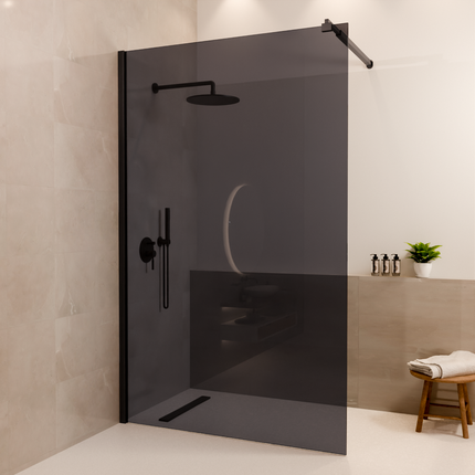 Paroi de douche avec verre fumé et traitement Nano - Noir - 120 cm - Lima