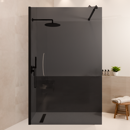 Paroi de douche avec verre fumé et traitement Nano - Noir - 120 cm - Lima