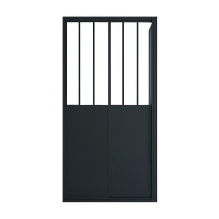 Paroi et porte de douche style industriel avec porte coulissante - noir mat - 100 cm - URBANIK