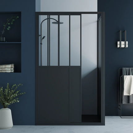 Paroi et porte de douche style industriel noir mat - 120 cm - URBANIK