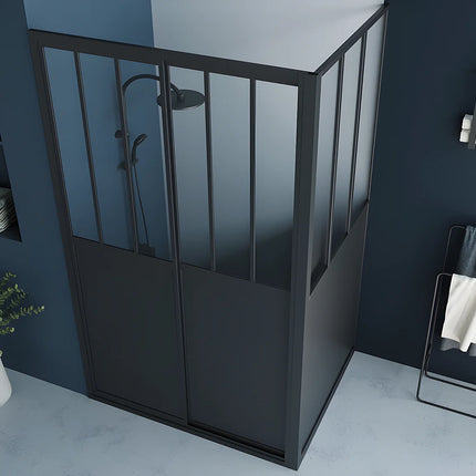 Paroi et porte de douche style industriel noir mat - 120 cm - URBANIK