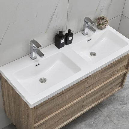 Meuble de salle de bain suspendu avec vasque à encastrer - Naturel clair et blanc - 120 cm - Les éphémères