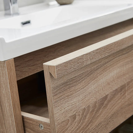 Meuble de salle de bain suspendu avec vasque à encastrer - Naturel clair et blanc - 120 cm - Les éphémères