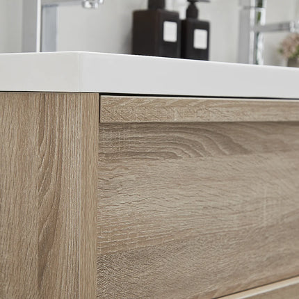 Meuble de salle de bain suspendu avec vasque à encastrer - Naturel clair et blanc - 120 cm - Les éphémères