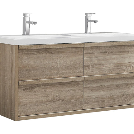 Meuble de salle de bain suspendu avec vasque à encastrer - Naturel clair et blanc - 120 cm - Les éphémères