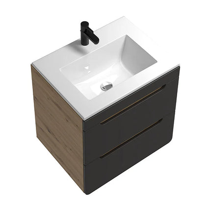 Meuble sous vasque suspendu avec vasque à encastrer - naturel clair et blanc - 60 cm - ARUBA