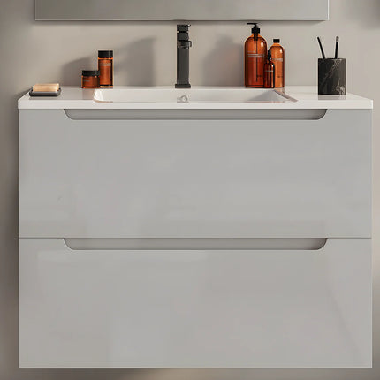 Meuble simple vasque laqué brillant avec vasque à encastrer - Blanc - 80 cm - STEFANIE