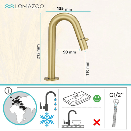 Robinet de lavabo doré design contemporain - DS CONCEPT Roma