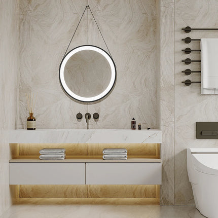 Miroir lumineux rond avec éclairage LED et anti-buée - noir mat - 60 cm - BORJA