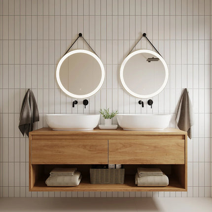 Miroir lumineux rond avec éclairage LED et anti-buée - noir mat - 60 cm - BORJA