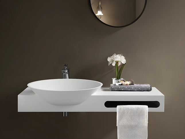 Plan vasque suspendu en solid surface mat avec vasque rectangulaire - Blanc - 100 cm - YUMIKO