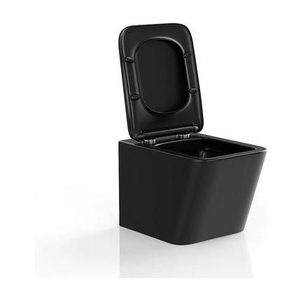 WC suspendu sans bride finition mate avec abattant frein de chute - noir mat - 35,5 cm - Les Essentiels CLEMONA