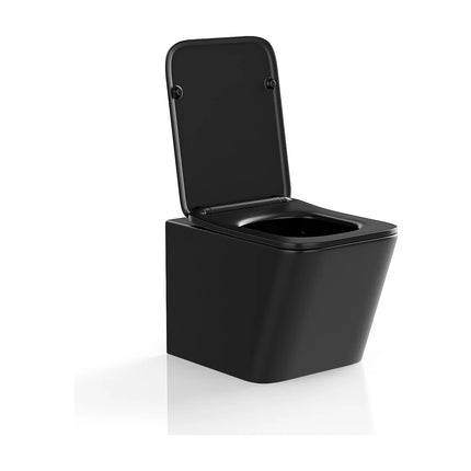 WC suspendu sans bride finition mate avec abattant frein de chute - noir mat - 35,5 cm - Les Essentiels CLEMONA