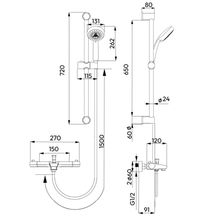 Set de douche thermostatique avec mitigeur en laiton - noir - Lando