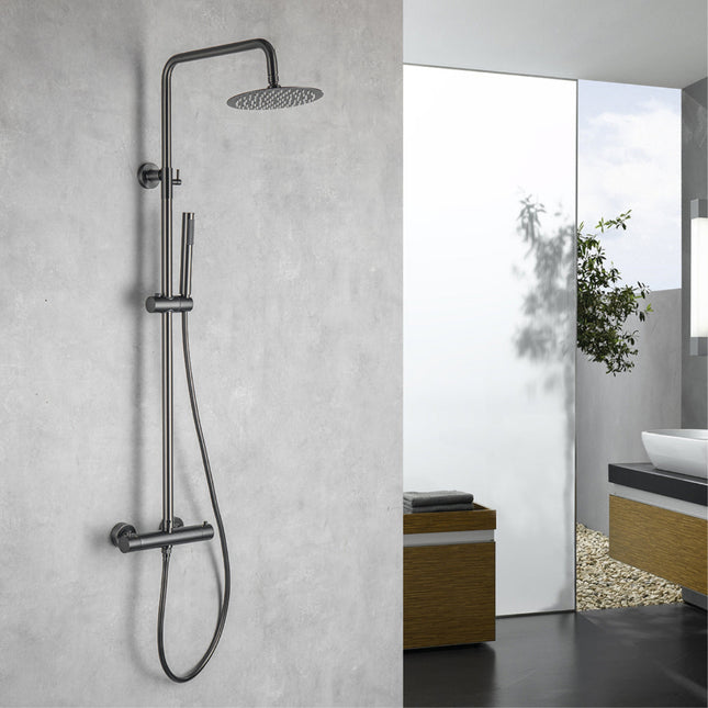 Douche pluie avec mitigeur thermostatique et douchette main - Gun Metal - Lynn