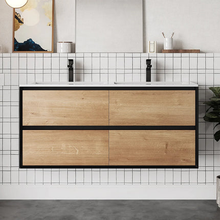 Meuble de salle de bain industriel avec vasque à encastrer - Blanc et naturel clair - 80 cm - Les éphémères