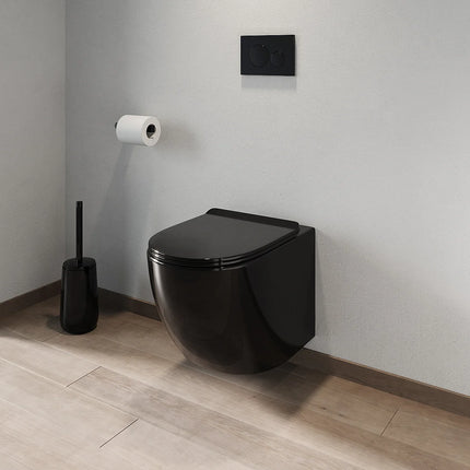 WC suspendu sans bride brillant avec bâti-support et plaque de déclenchement - noir - 36 cm - JAVOINE