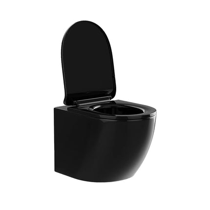 WC suspendu sans bride brillant avec bâti-support et plaque de déclenchement - noir - 36 cm - JAVOINE