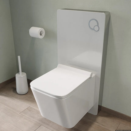 WC suspendu sans bride avec bâti-support décoratif en verre trempé - blanc brillant - 35,5 cm - CLEMONA