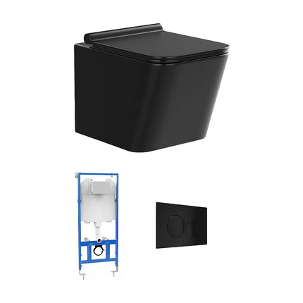 WC suspendu sans bride noir mat avec bâti-support et plaque double touche - 35,5 cm - Les Essentiels DS CONCEPT