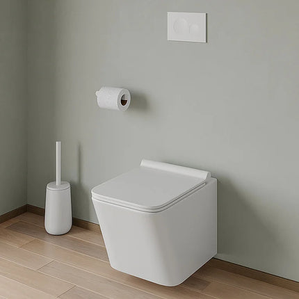 WC suspendu sans bride avec bâti-support et plaque double touche - Blanc - 35,5 cm - Les Essentiels