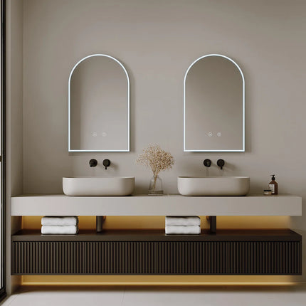 Miroir de salle de bain en arche avec LED et anti-buée - Transparent - 50 cm - ARCADI