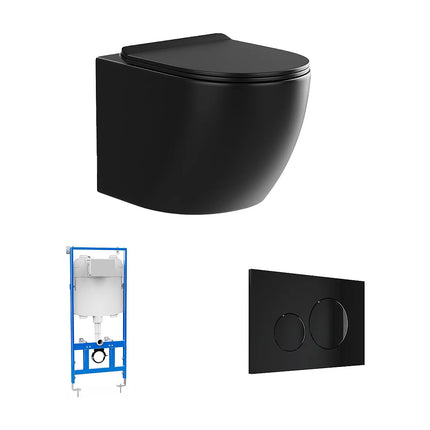 WC suspendu sans bride avec bâti-support et plaque double touche - Noir mat - 36 cm - Les Essentiels