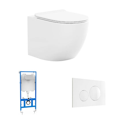 WC suspendu sans bride avec bâti-support et plaque double touche - Blanc - 36 cm - Les Essentiels DS CONCEPT