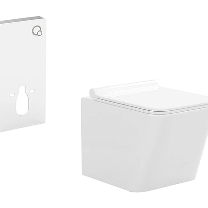 WC suspendu sans bride avec bâti-support décoratif en verre trempé - blanc brillant - 35,5 cm - CLEMONA