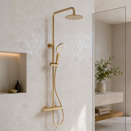 Douche pluie avec mitigeur thermostatique - doré brossé - Aurelia