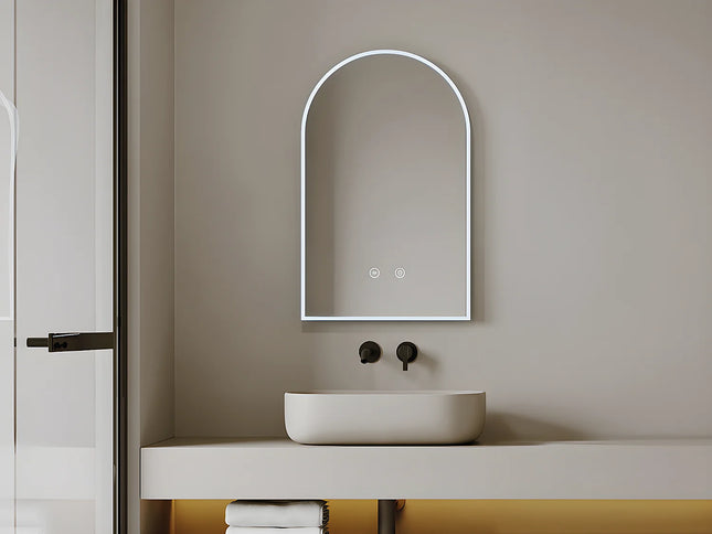 Miroir de salle de bain en arche avec LED et anti-buée - Transparent - 50 cm - ARCADI