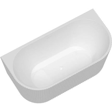 Baignoire semi îlot texturée avec bonde pop-up - Blanc brillant - 149 cm - ZELINA