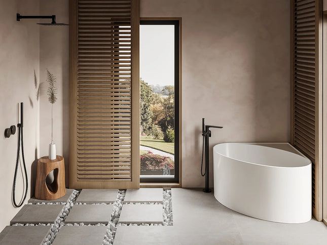 Baignoire d'angle quart de cercle avec bonde clic-clac - Blanc mat - 100 cm - MARTA