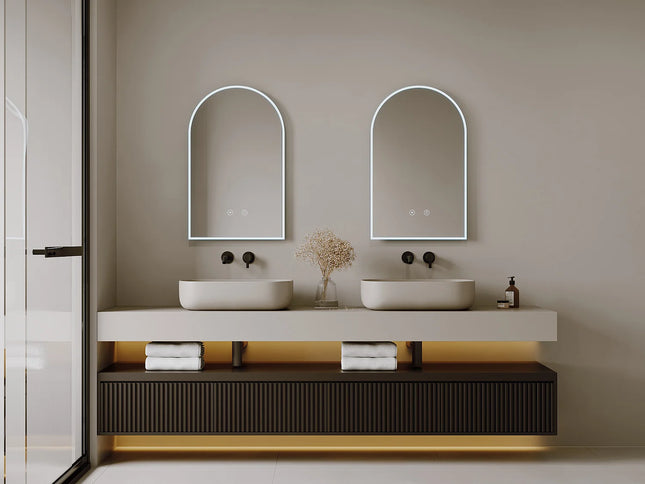 Miroir de salle de bain arche avec LED et anti-buée - Transparent - 50 cm - ARCADI