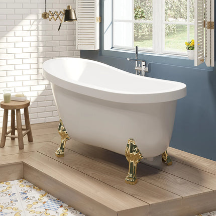 Baignoire îlot rétro avec pieds dorés - Blanche - 145 cm - NISOS II