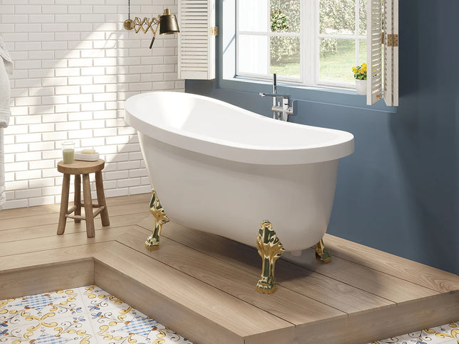 Baignoire îlot rétro avec pieds dorés - Blanche - 145 cm - NISOS II