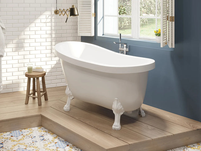 Baignoire îlot rétro-chic avec pieds pattes de lion blancs - Blanche - 145 cm - NISOS II