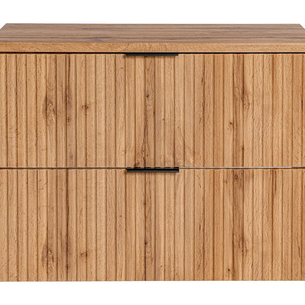 Meuble sous vasque strié avec planche - Naturel clair - 80 cm - ZEVARA