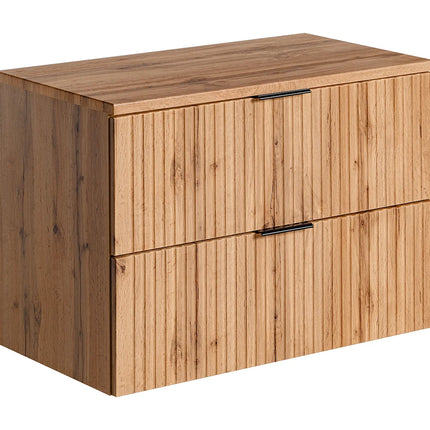 Meuble sous vasque strié avec planche - Naturel clair - 80 cm - ZEVARA